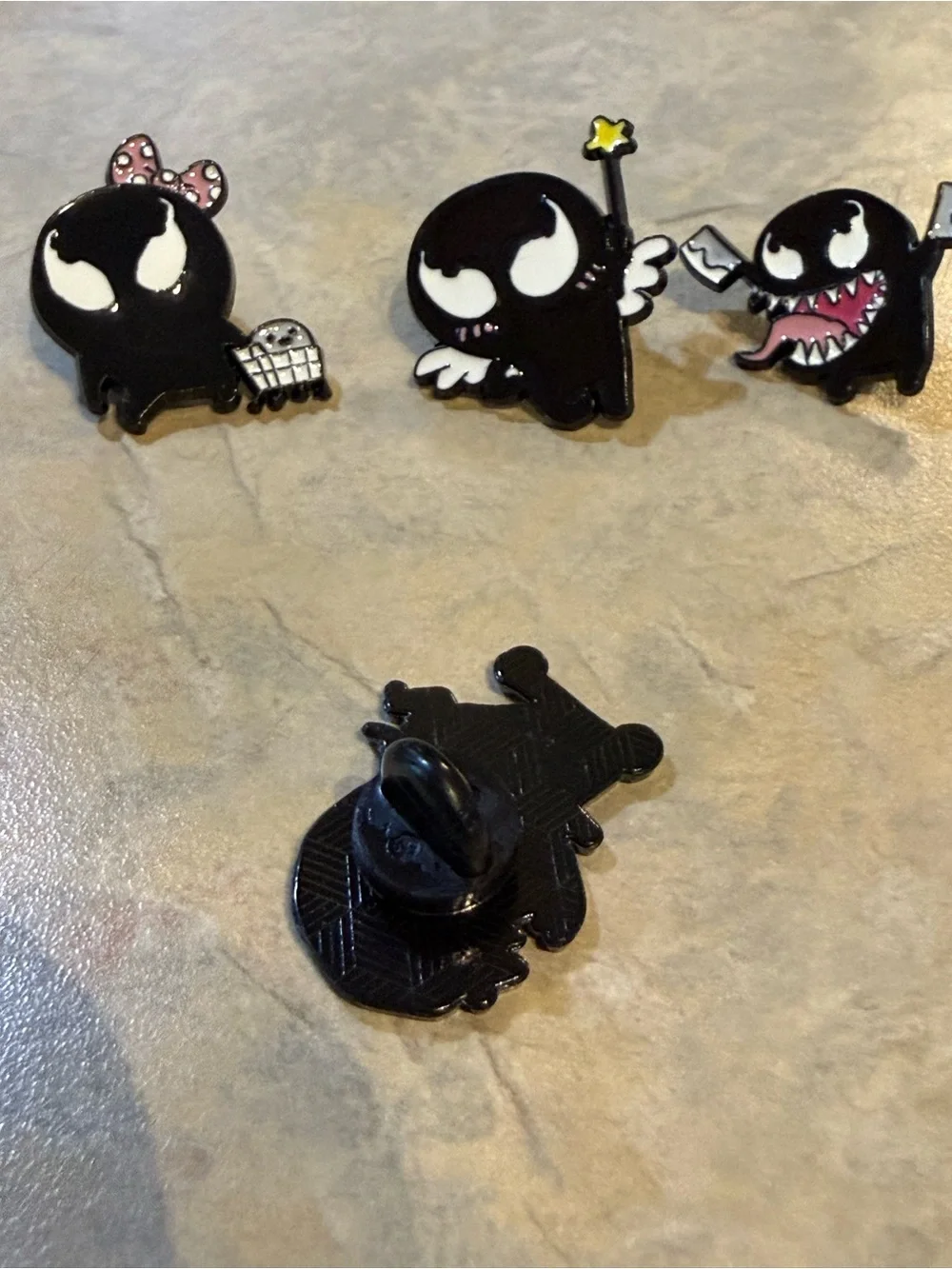 Kawaii Black Monster Enamel Pin Set with Pink Accents
